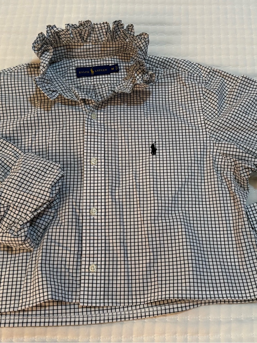 Upcycled Ralph Lauren Black & White Windowpane Cotton Button-Down Shirt - Picture 3 of 9